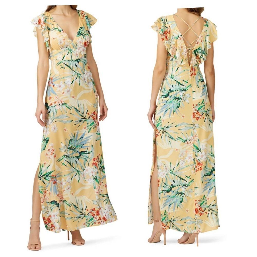 Finders Keepers Floral Maxi Dress in Yellow and Green